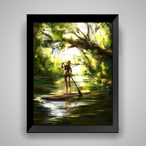Green artwork with the title 'Kauai Paddleboarding '