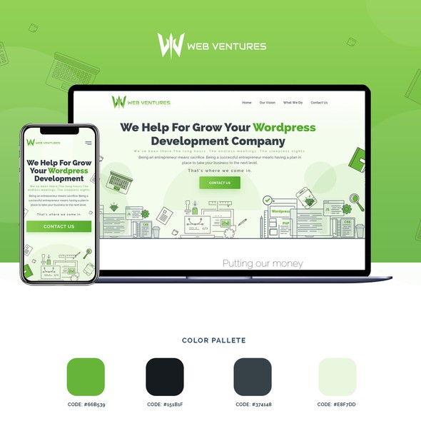 Green website with the title 'Private Equity Firm Website Redesign'