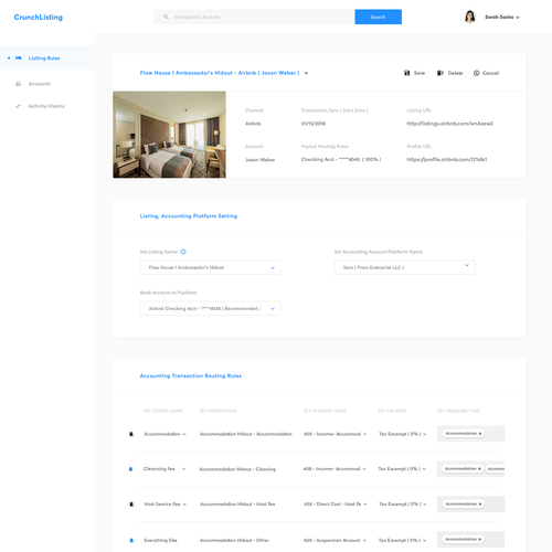 Airbnb design with the title 'Crunch Listing'