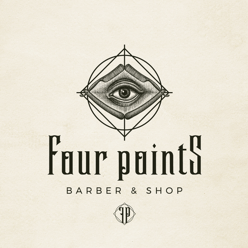 Pyramid eye logo with the title 'Brand image for Four Points - Barber & Shop'