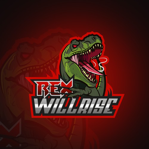 Video game logo with the title 'REX WILL RISE'