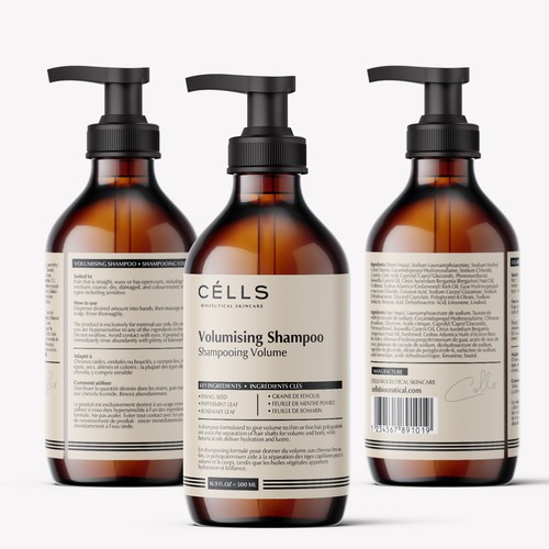 Shampoo packaging with the title 'Minimalist label design for shampoo bottle'