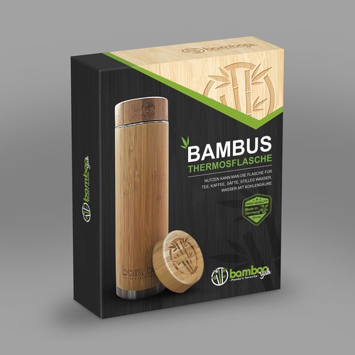 Wood packaging with the title 'Bamboo Thermos'