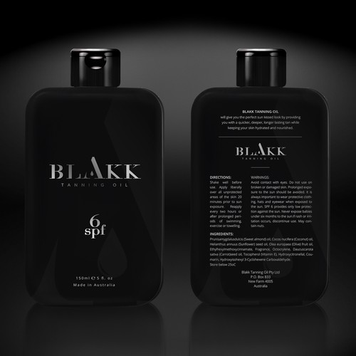 Glamorous design with the title 'Package design for BLAKK Tanning Oil'