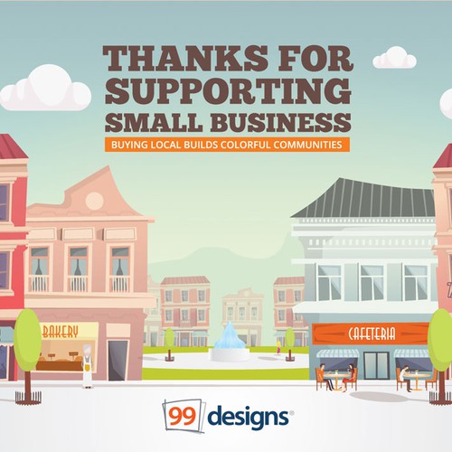 People artwork with the title 'Design a fun, happy illustration of a small town for 99designs!'