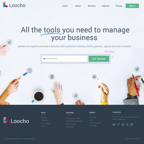 Colorful website with the title 'Create a catchy and modern design for a new CRM software'