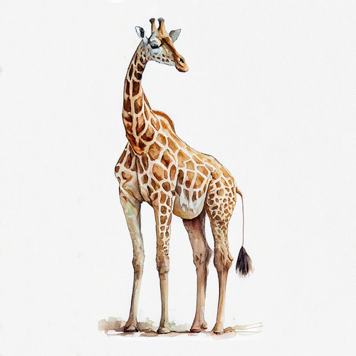 Watercolor artwork with the title 'Watercolor Giraffe Illustration for Kids'