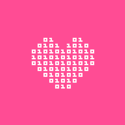 Data science logo with the title 'heart + binary'
