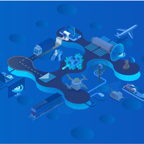 Isometric illustration with the title 'Website Illustration for a company whose target audience is  ecommerce companies that ship product.'