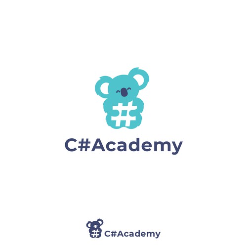 Aqua logo with the title 'C# Academy - Cute Koala Logo'