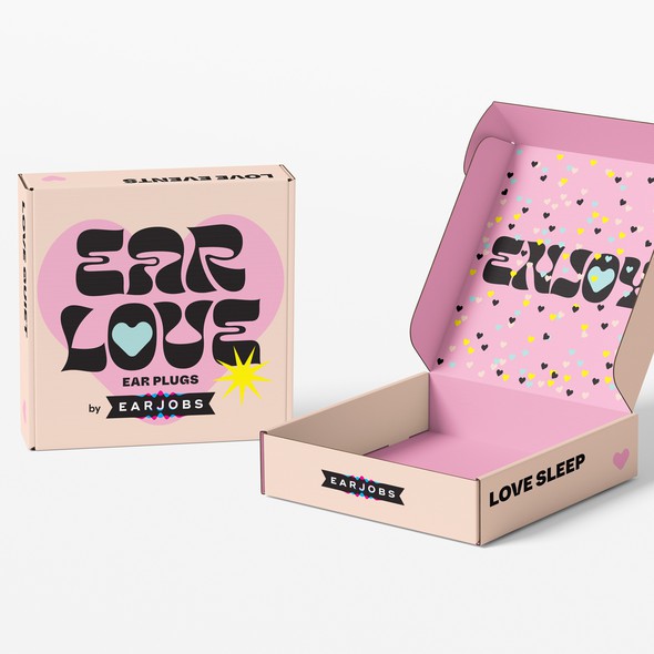 Fun packaging with the title 'Box design for ear plugs'