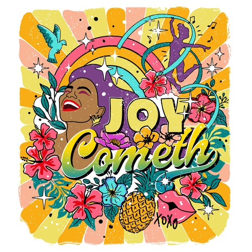 Floral artwork with the title 'Joy Cometh'
