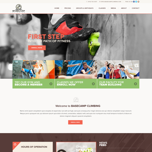 Camp design with the title 'Basecamp Climbing Website'