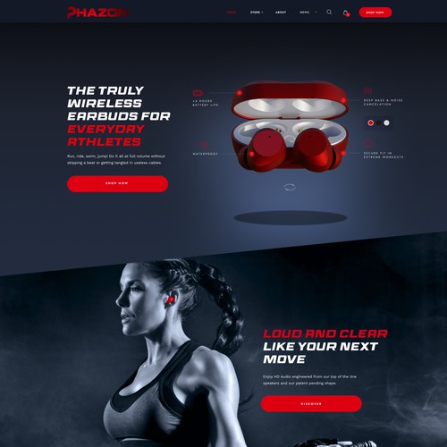 Fitness website with the title 'Design for earphones'