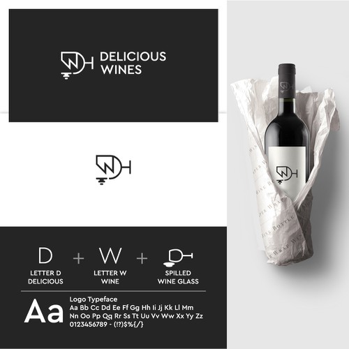 Wine glass design with the title 'Delicious Wines Logo'