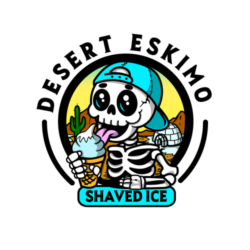 Mascot logo with the title 'Shaved Ice Food Truck, bold, cute, funny'