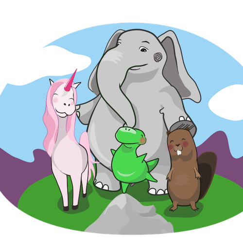 Background design with the title 'Deutsch/Englisch: Illustrate four wonderful animals for a children´s CD with animationfilm-potential'