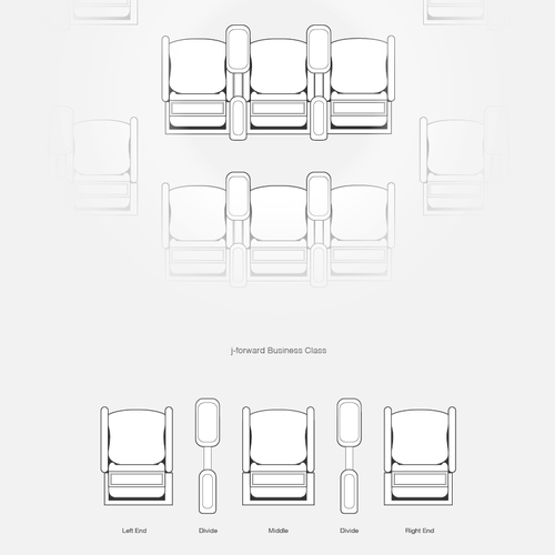 Line drawing artwork with the title ''Top Designers Wanted for Vector Illustrations of Airline Seats.' '