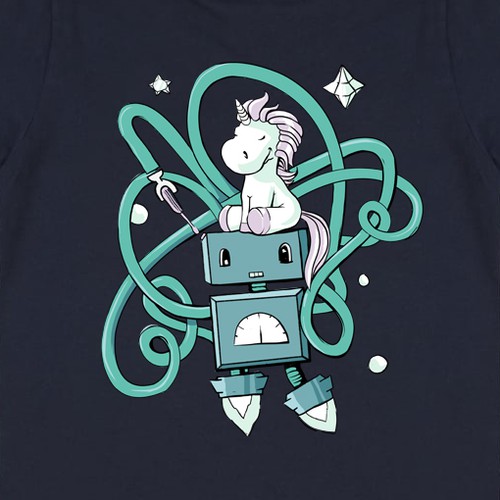 Baby illustration with the title 'Robot & Unicorn'