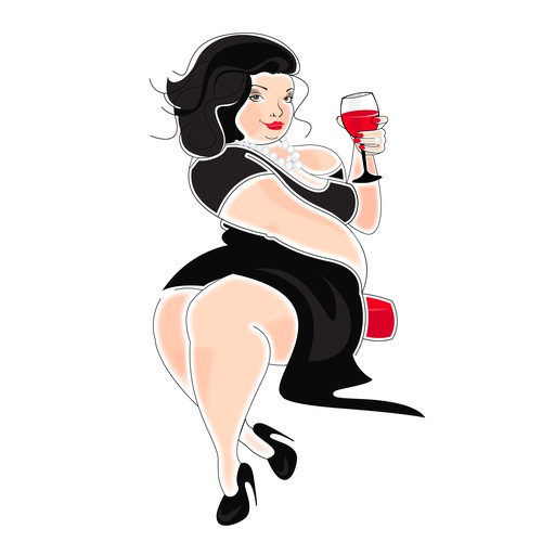 Lady design with the title '"Big Lady" wine label illustration'