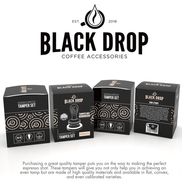 Sophisticated packaging with the title 'PRODUCT PACKAGING FOR DBLACK DROP'