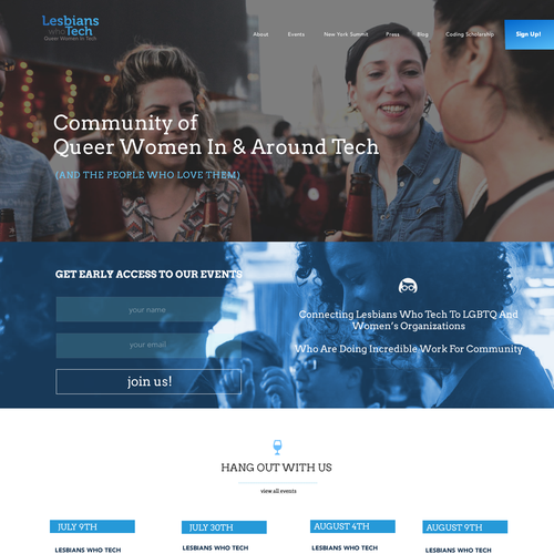 Community website with the title 'Lesbian Women Tech Networking'