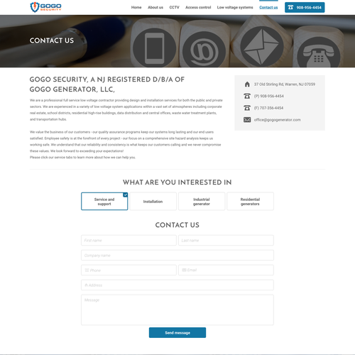 Contact design with the title 'Contact page concept'