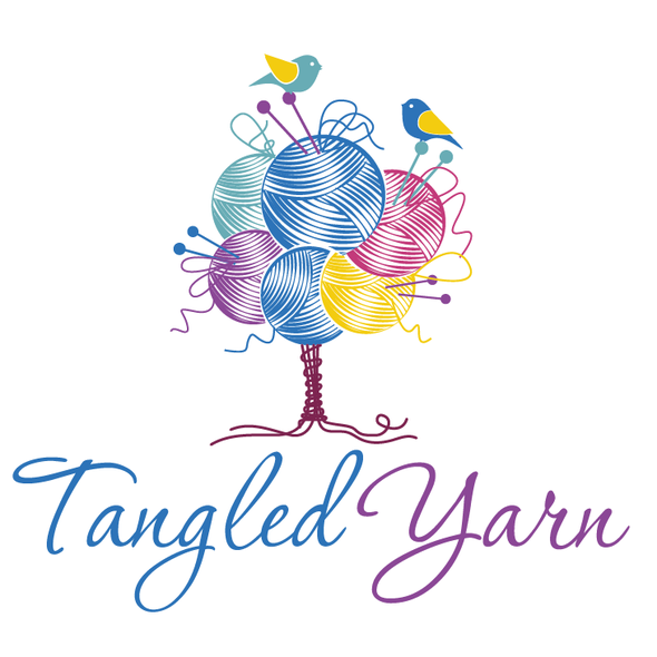 Wool design with the title 'Tangled Yarn - Cute Tree Logo'