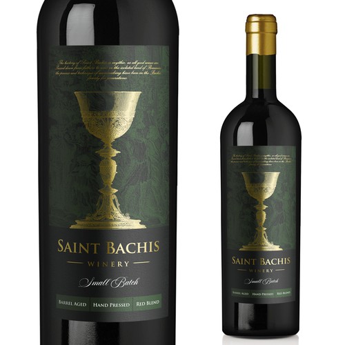 Design label with the title 'Saint Bachis Winery'