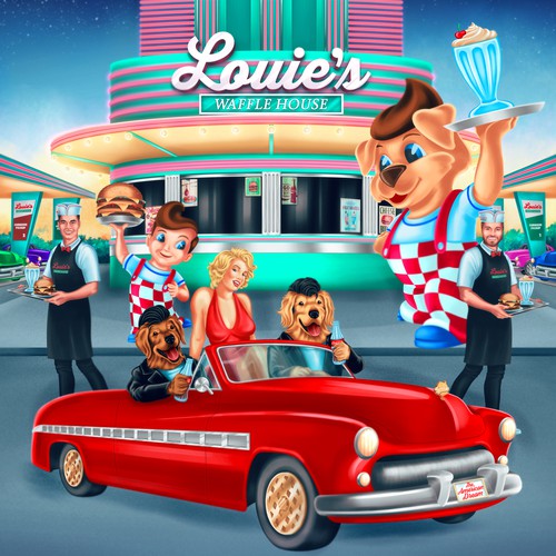 Restaurant artwork with the title 'Louie's Waffle House Retro Style'
