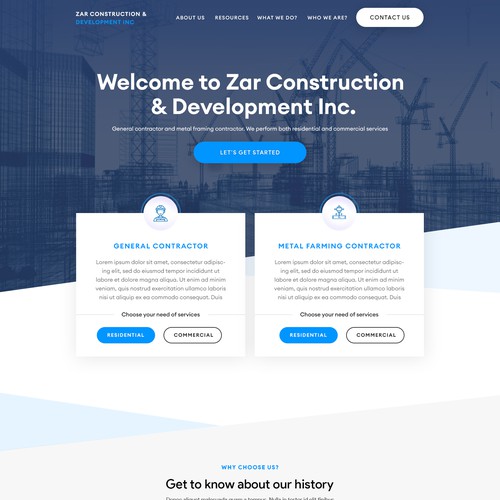Sophisticated website with the title 'Zar construction company website design'
