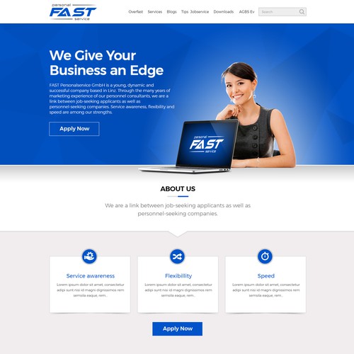 Blue website with the title 'Web Design for Business & Consulting Company'