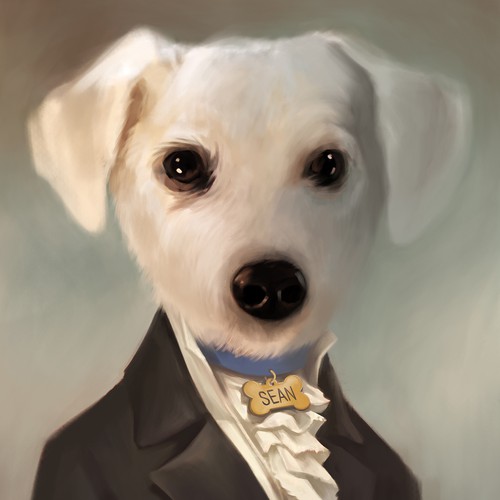Hand-painted artwork with the title 'Cute portrait of Sean the Dog'
