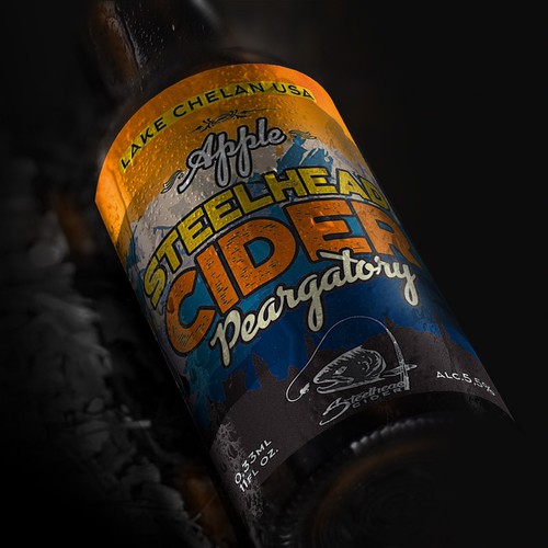 Apple cider label with the title 'steelhead apple cider'