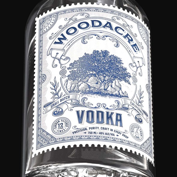 Label with the title 'Woodacre Vodka'