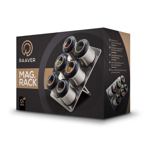 Spice design with the title 'RAAVER Magnetic Rack Box Design'