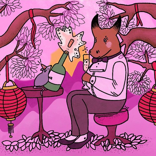 Zodiac artwork with the title 'Chinese New Year Wine Design'