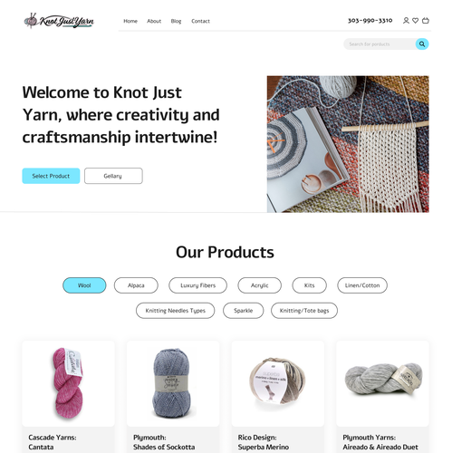 Yarn design with the title 'Knot Just Yarn rebranded WebDesign'