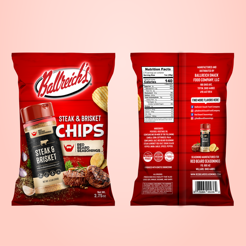 Chip design with the title 'RED BEARD SEASONINGS - CHIPS PACKAGING DESIGN'