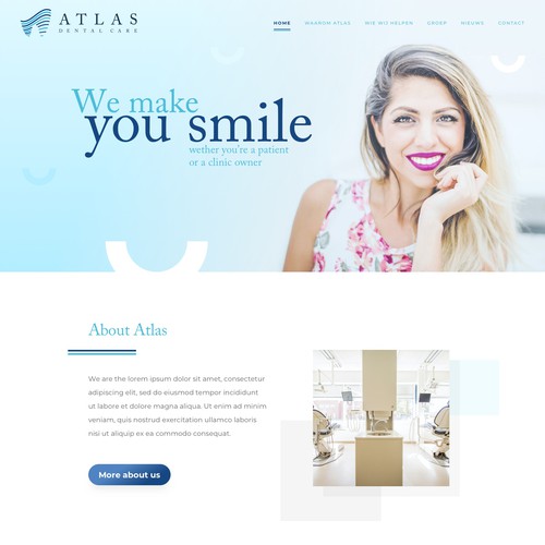Dental website with the title 'Dental care website design'