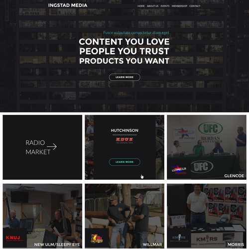 Black website with the title 'Home Landing Page'