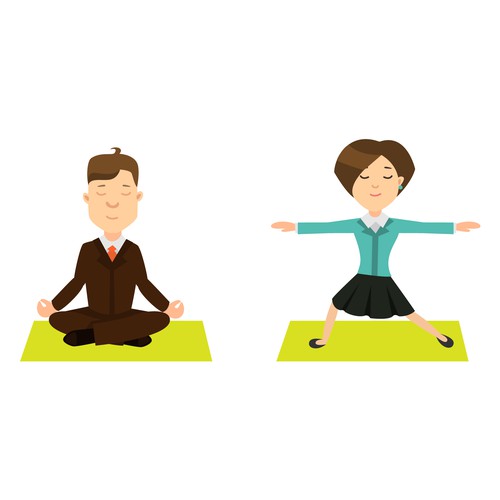 Cartoon artwork with the title 'Business yoga'