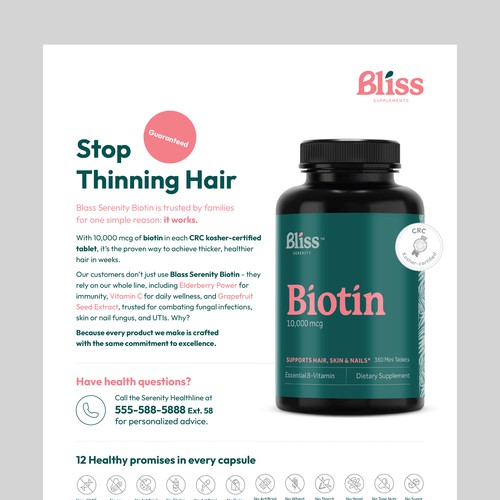 White and green design with the title 'Premum minimalistic ad for a hair care supplement'