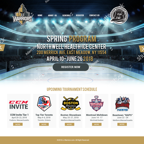 Tournament design with the title 'Li-Warriors - Ice Hockey Team Website'