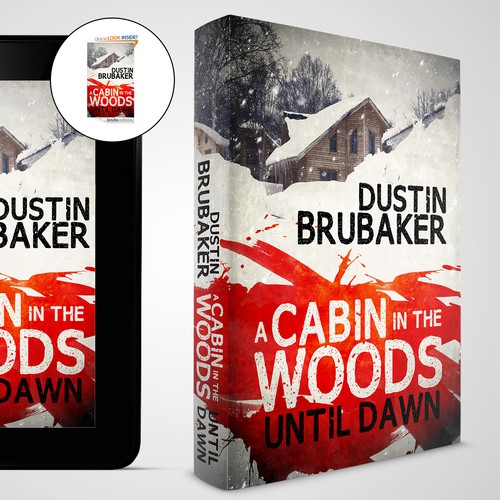 Bloody design with the title 'Horror book cover A Cabin in the Woods: Until Dawn'