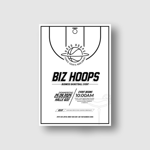 CorelDRAW illustration with the title 'BUSINESS BASKETBALL INVITATION'