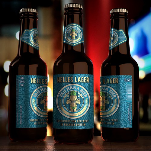 Beer packaging with the title 'Beerlable Hawaiian Beer'