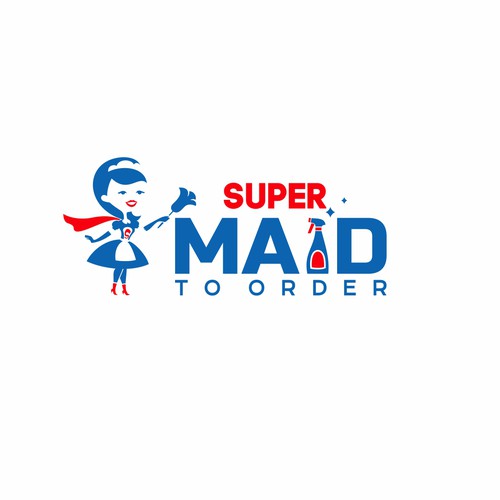 Blue and red logo with the title 'Super maid to order'