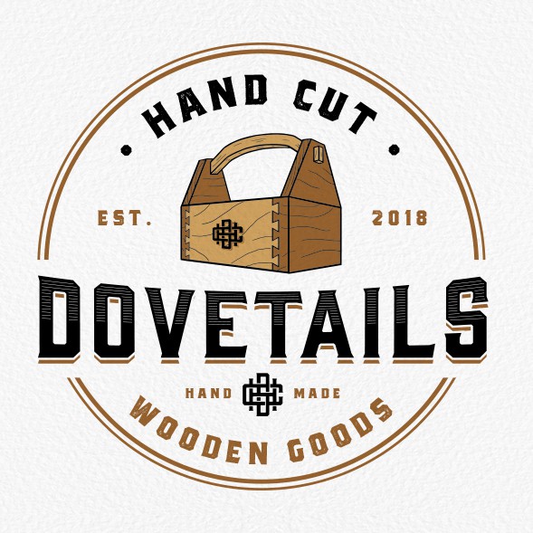 Woodworking logo with the title 'Hand Cut Dovetails'