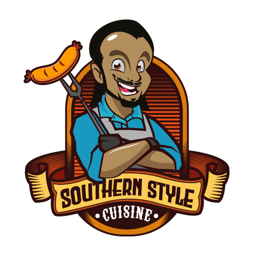 Sausage logo with the title 'A mascot logo for SOUHERN STYLE CUISINE.'
